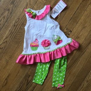 Rare Editions Baby Girl Cupcake outfit 18mos NWT